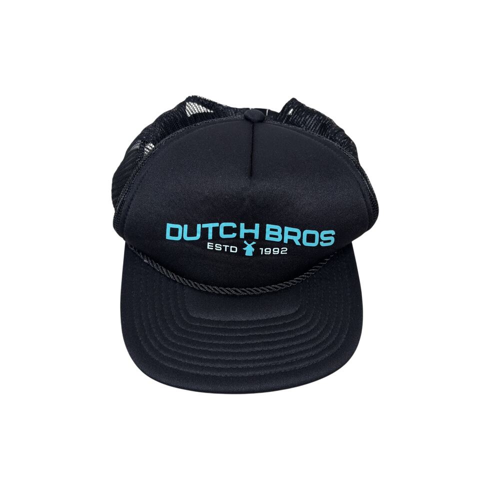 Dutch Bros ESTD 1992 Mesh Adjustable Rope Trucker Hat OS Black Foam Structured